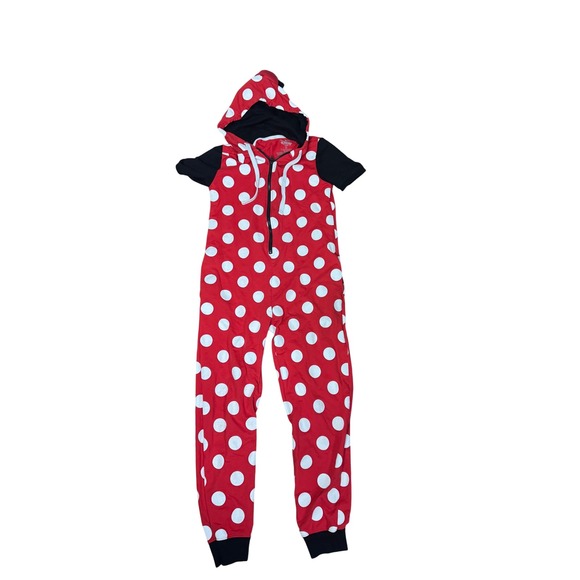 Disney Pants - Disney Parks Minnie Mouse Polka Dot Jumpsuit XS Red Black Hooded Costume